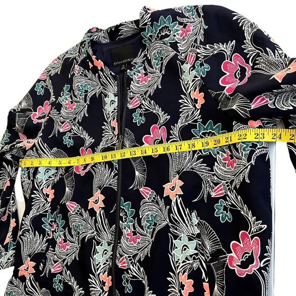 Banana Republic Black Bird Print Zip Front Drapey Bomber Jacket Size XL Flowy Dr - Picture 4 of 7